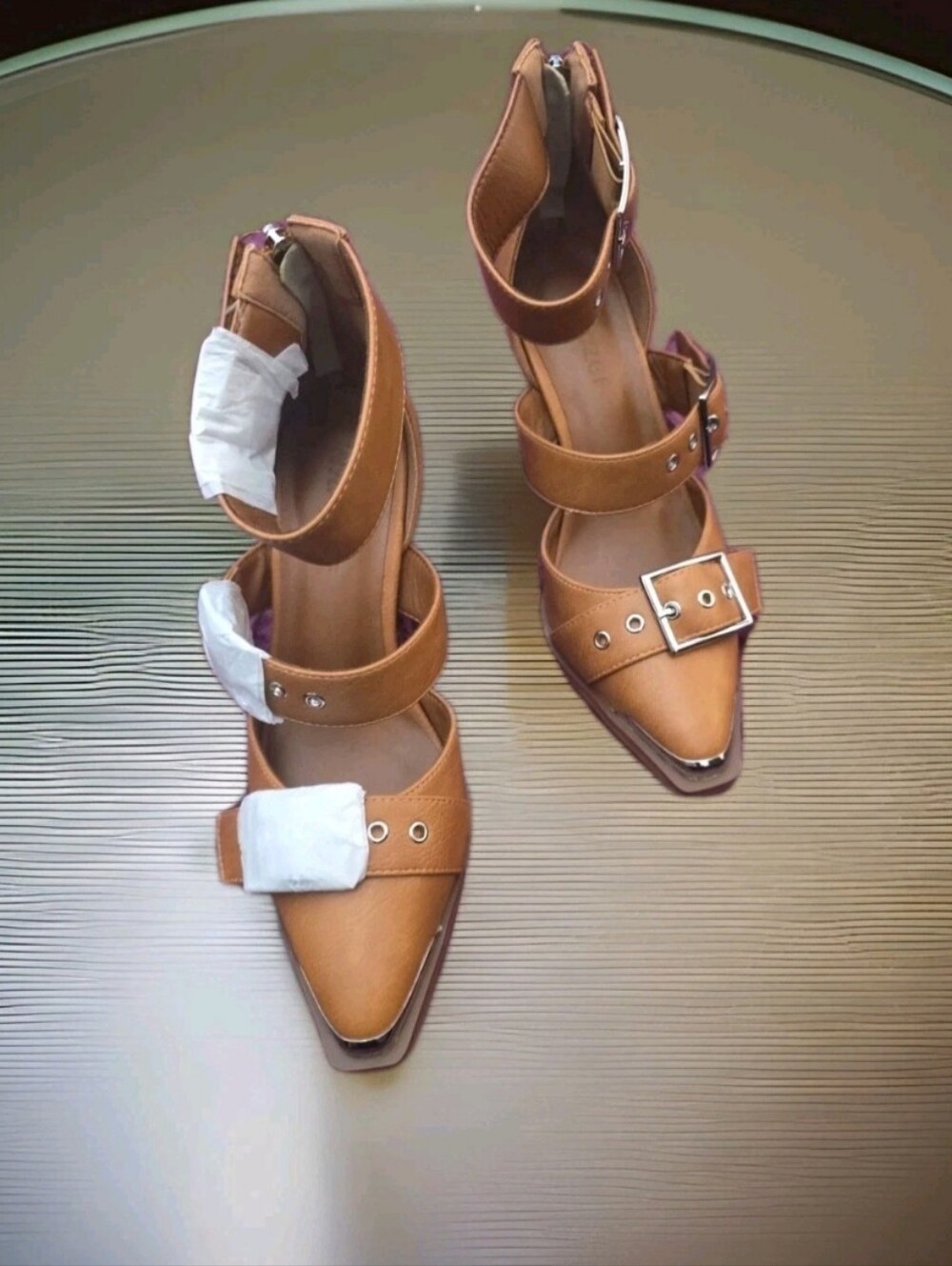 Women's Pointed Toe Pumps Chunky Wedge Heels Ankle Strap Western Heels Sz 7.5